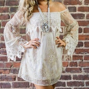 COPY - Sparkly rose gold and lace mini dress